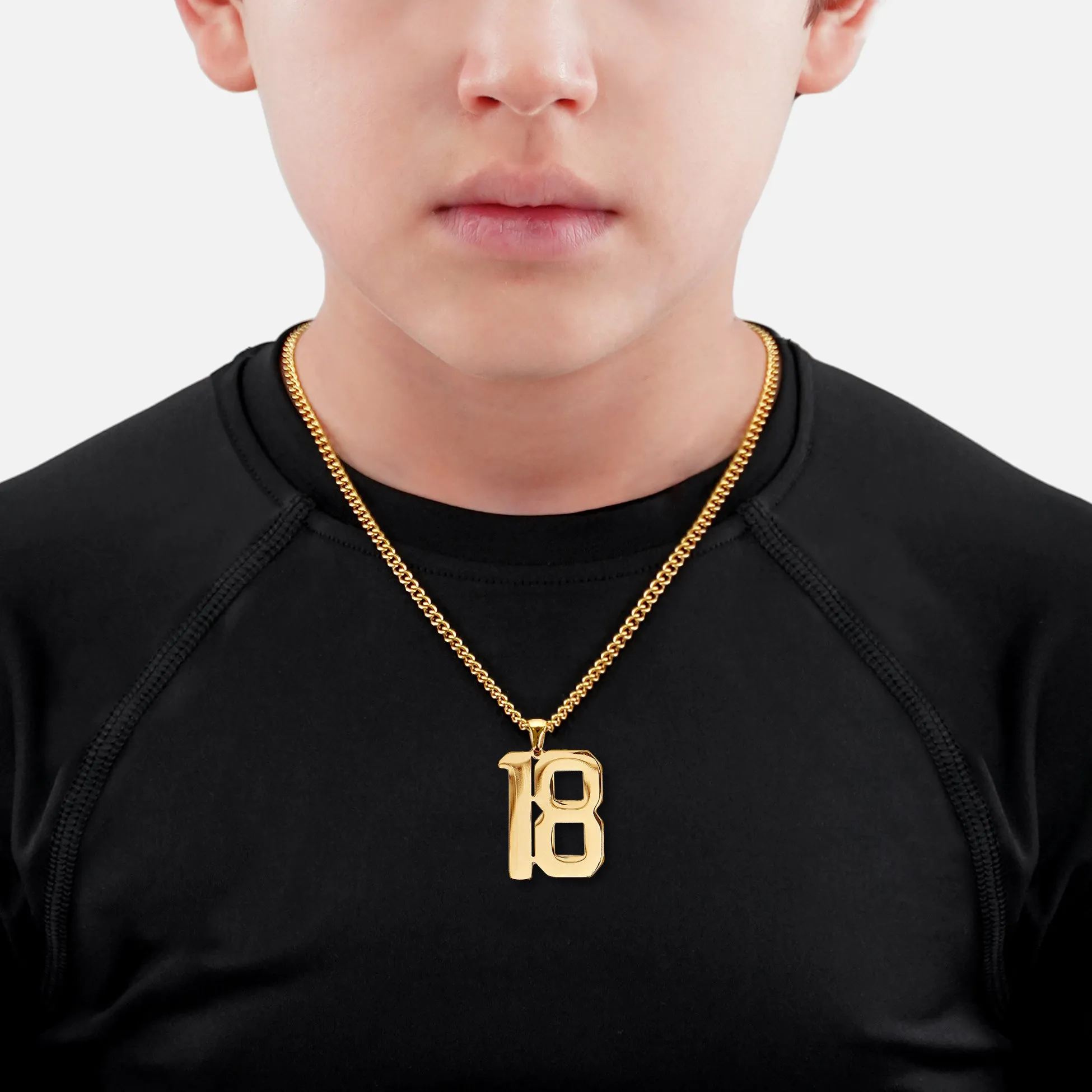 18 Number Pendant with Chain Kids Necklace - Gold Plated Stainless Steel