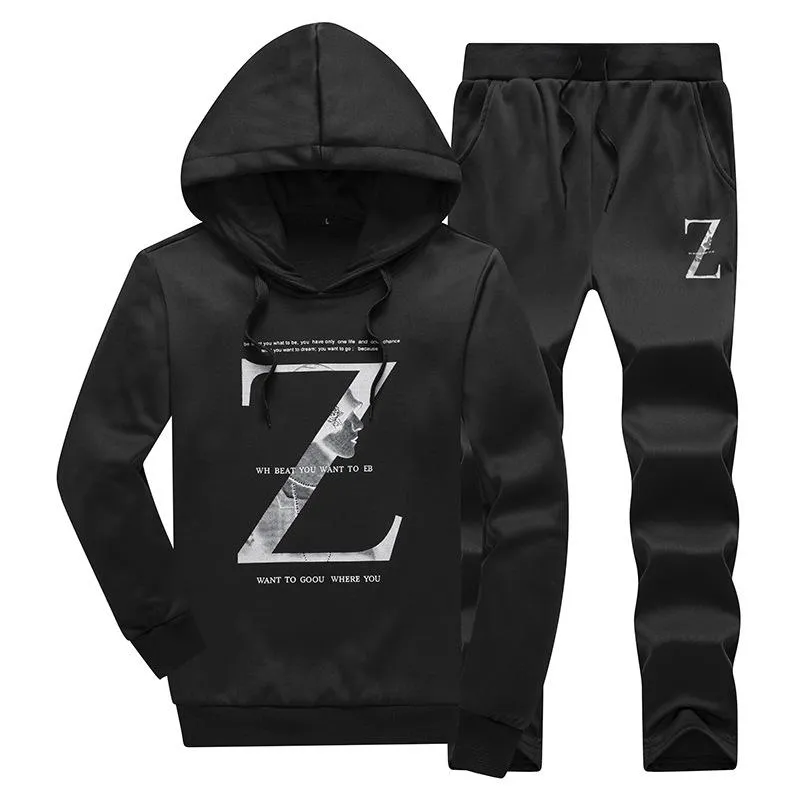 2 piece suit sports men's new brand winter training suit hooded pullover sweatshirt   men's pants men's cotton print hoodie