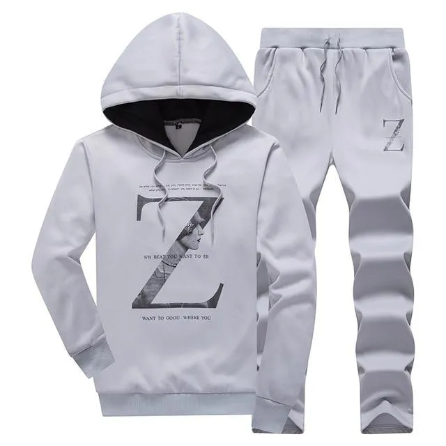 2 piece suit sports men's new brand winter training suit hooded pullover sweatshirt   men's pants men's cotton print hoodie