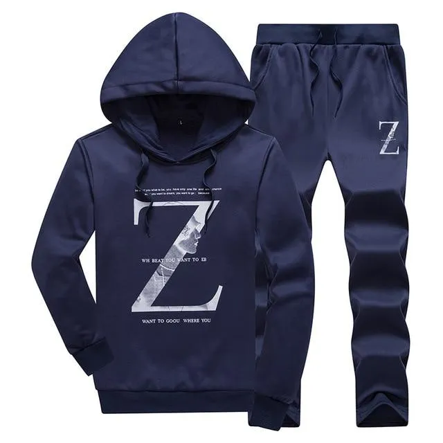 2 piece suit sports men's new brand winter training suit hooded pullover sweatshirt   men's pants men's cotton print hoodie