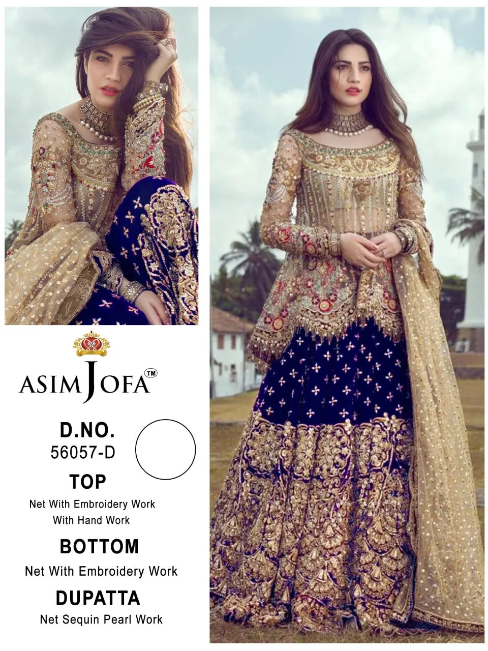 ASIM JOFA D NO 56057 A B C D BUTTERFLY NET WITH HEAVY EMBROIDERY SUIT
