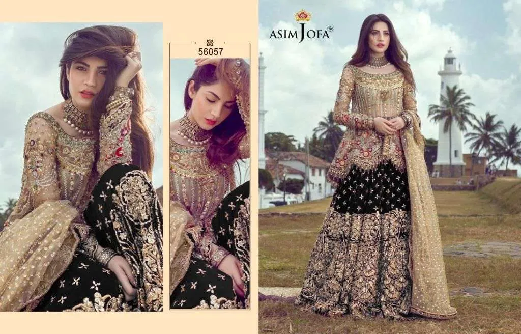 ASIM JOFA D NO 56057 A B C D BUTTERFLY NET WITH HEAVY EMBROIDERY SUIT