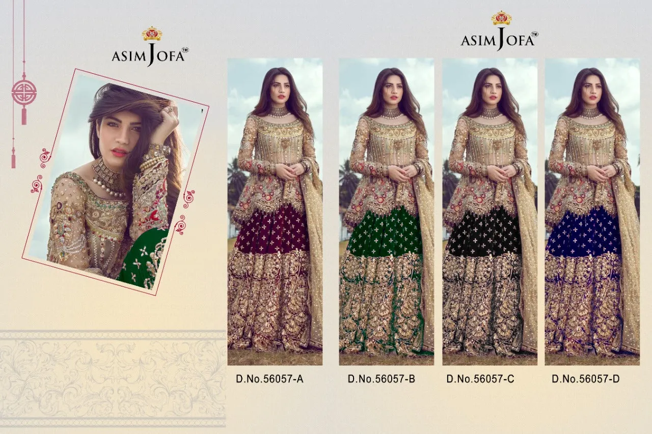 ASIM JOFA D NO 56057 A B C D BUTTERFLY NET WITH HEAVY EMBROIDERY SUIT