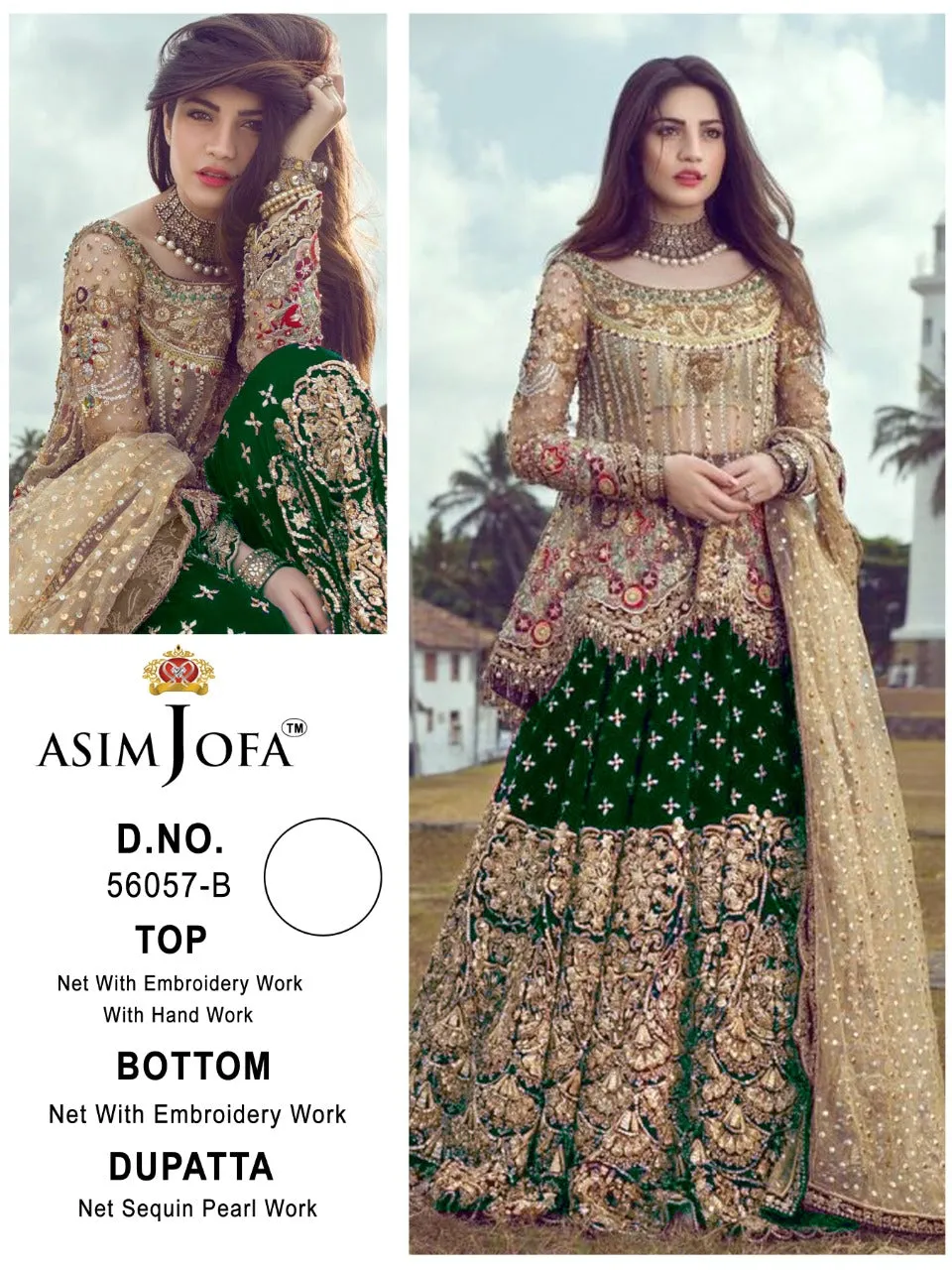 ASIM JOFA D NO 56057 A B C D BUTTERFLY NET WITH HEAVY EMBROIDERY SUIT
