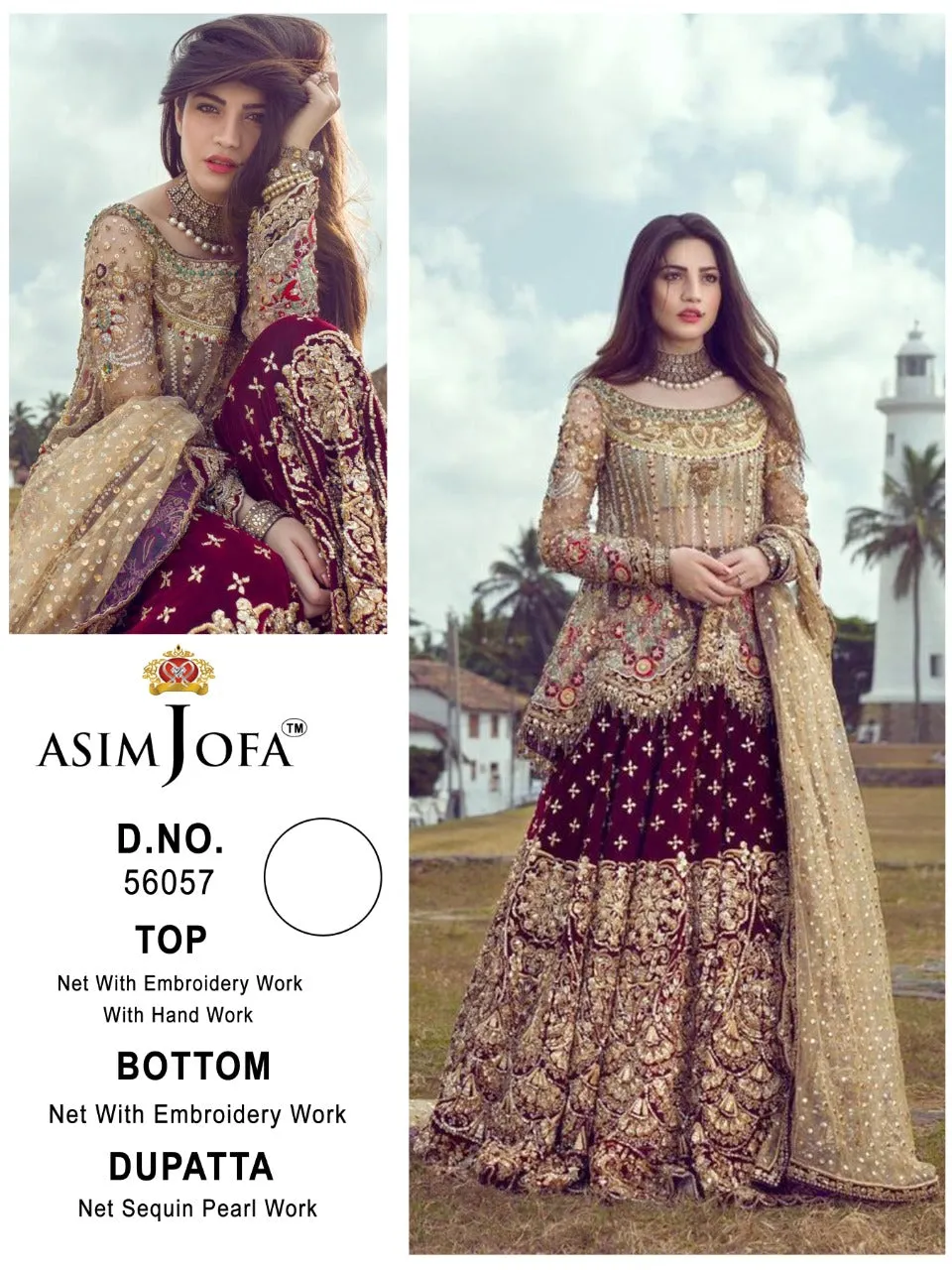ASIM JOFA D NO 56057 A B C D BUTTERFLY NET WITH HEAVY EMBROIDERY SUIT