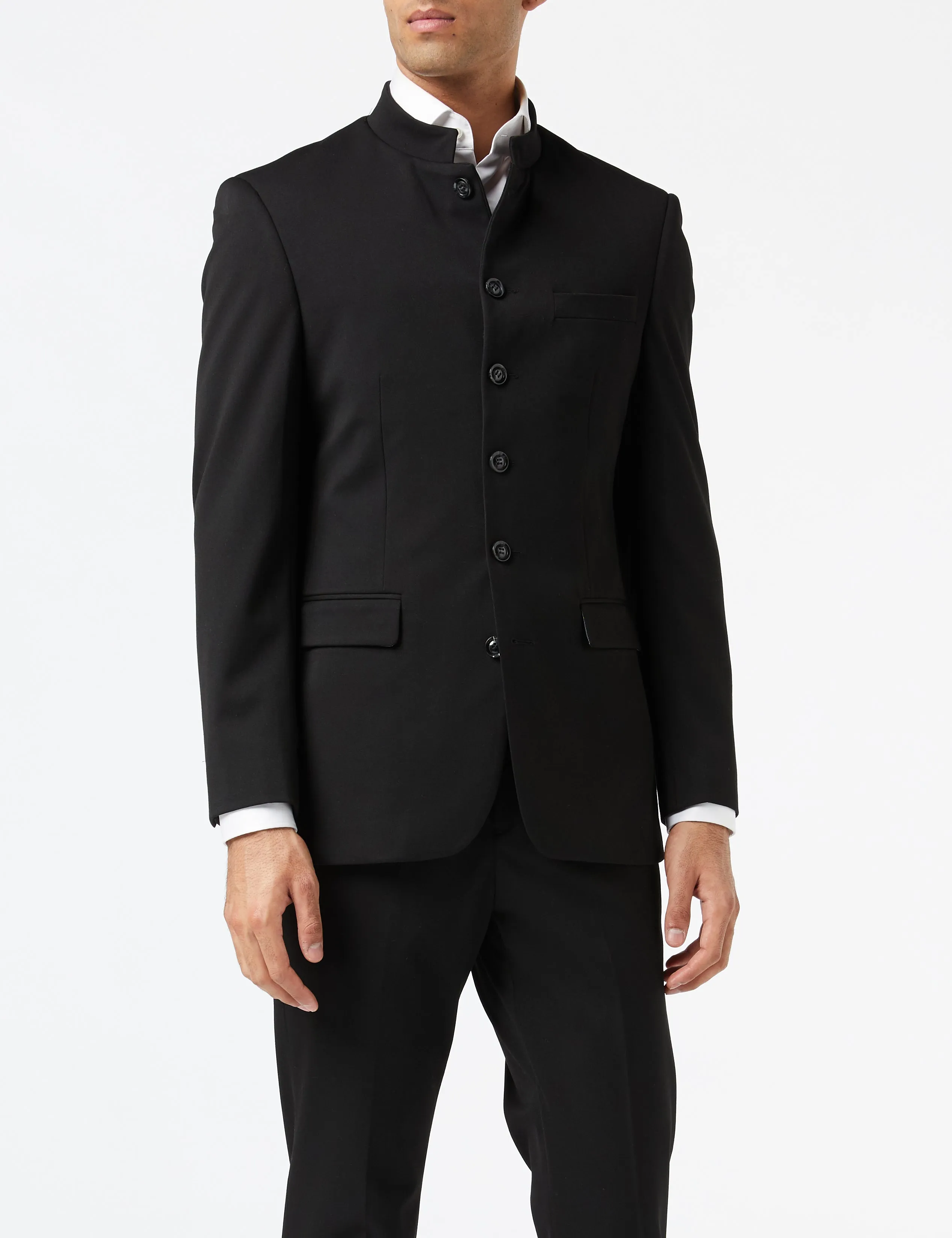 BLACK CHINESE GRANDAD COLLAR SUIT