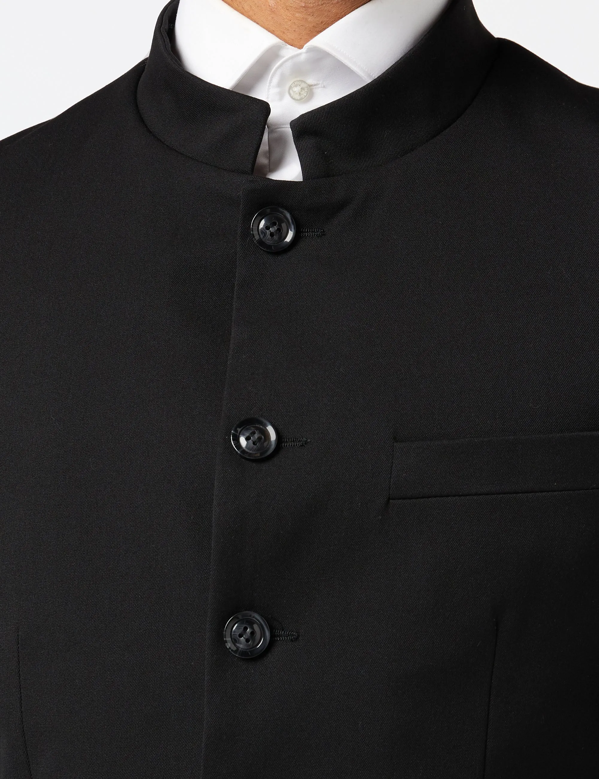 BLACK CHINESE GRANDAD COLLAR SUIT