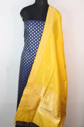 Blue Banarasi Silk Suit With Yellow Handloom Banarasi Pure Katan Silk Dupatta