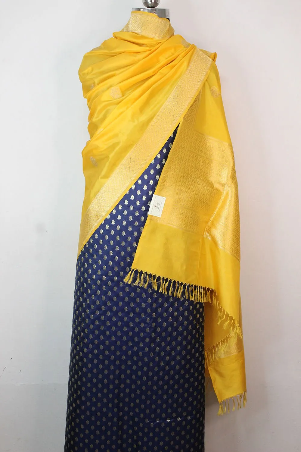 Blue Banarasi Silk Suit With Yellow Handloom Banarasi Pure Katan Silk Dupatta