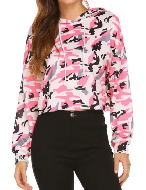 Camouflage Drawstring Button Down Long Sleeve Hoodies Sweatshirt