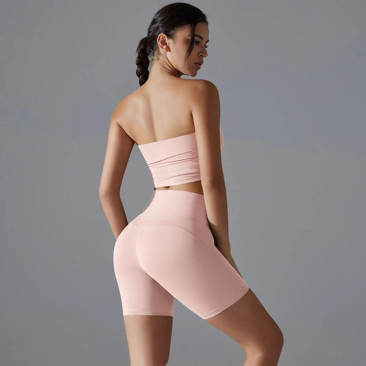 Celebrity One Piece Pleated Tube Top High Waist Hip Lift Zero Sense Wear Free Underwear Sports Shorts Fitness Yoga Set Women