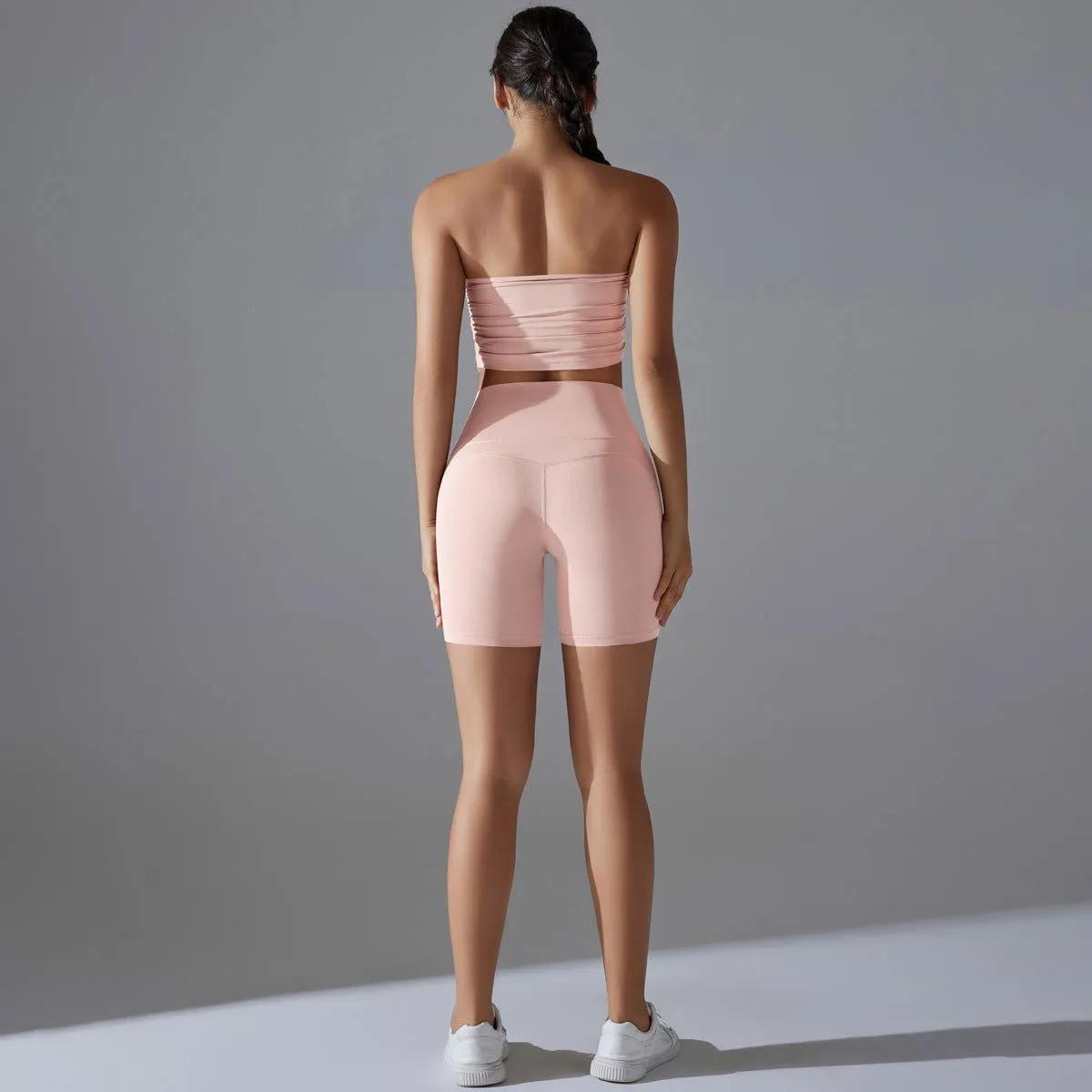 Celebrity One Piece Pleated Tube Top High Waist Hip Lift Zero Sense Wear Free Underwear Sports Shorts Fitness Yoga Set Women