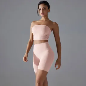 Celebrity One Piece Pleated Tube Top High Waist Hip Lift Zero Sense Wear Free Underwear Sports Shorts Fitness Yoga Set Women