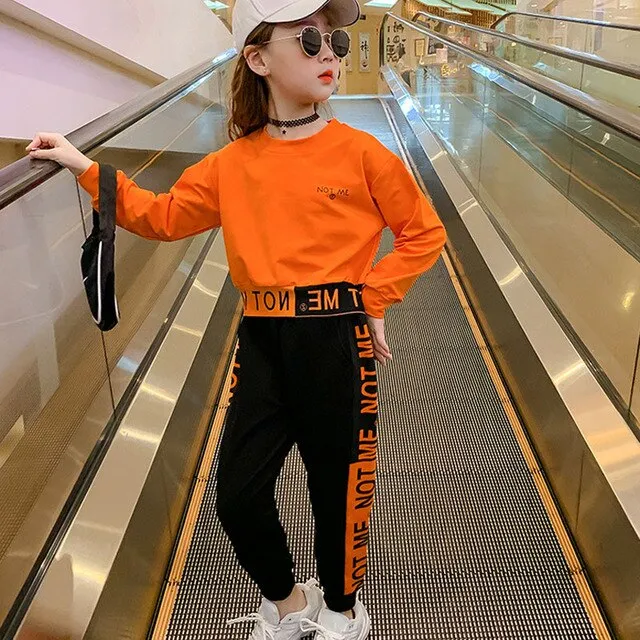 Girls&#39; Sweater Suit Spring Autumn Children&#39;S Clothing  Long-Sleeved Casual Top Casual Trousers Big Kids Sports Clothes Sets