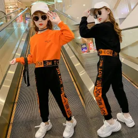 Girls&#39; Sweater Suit Spring Autumn Children&#39;S Clothing  Long-Sleeved Casual Top Casual Trousers Big Kids Sports Clothes Sets