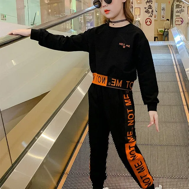 Girls&#39; Sweater Suit Spring Autumn Children&#39;S Clothing  Long-Sleeved Casual Top Casual Trousers Big Kids Sports Clothes Sets