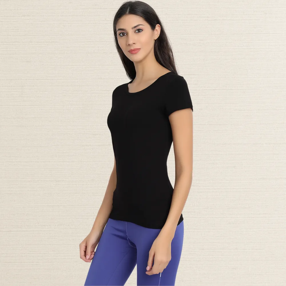 Half Sleeve T-Shirt | Bamboo Fabric | Comfort Fit | Women Active Wear | Black