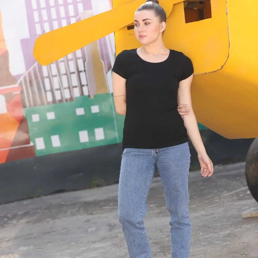 Half Sleeve T-Shirt | Bamboo Fabric | Comfort Fit | Women Active Wear | Black