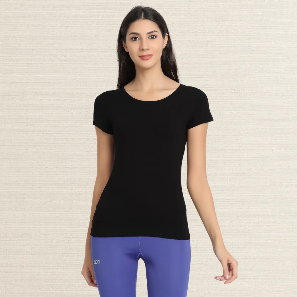 Half Sleeve T-Shirt | Bamboo Fabric | Comfort Fit | Women Active Wear | Black