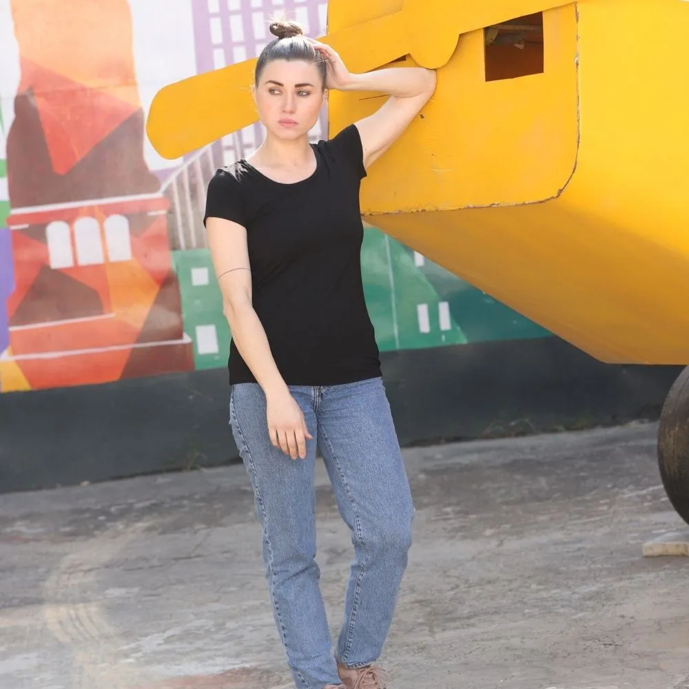 Half Sleeve T-Shirt | Bamboo Fabric | Comfort Fit | Women Active Wear | Black