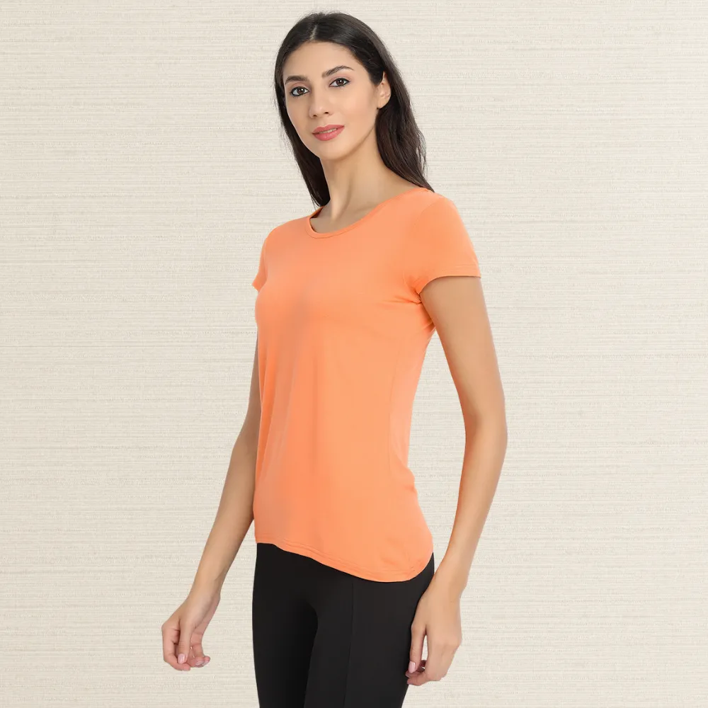 Half Sleeve T-Shirt | Bamboo Fabric | Comfort Fit | Women Active Wear | Papaya Orange