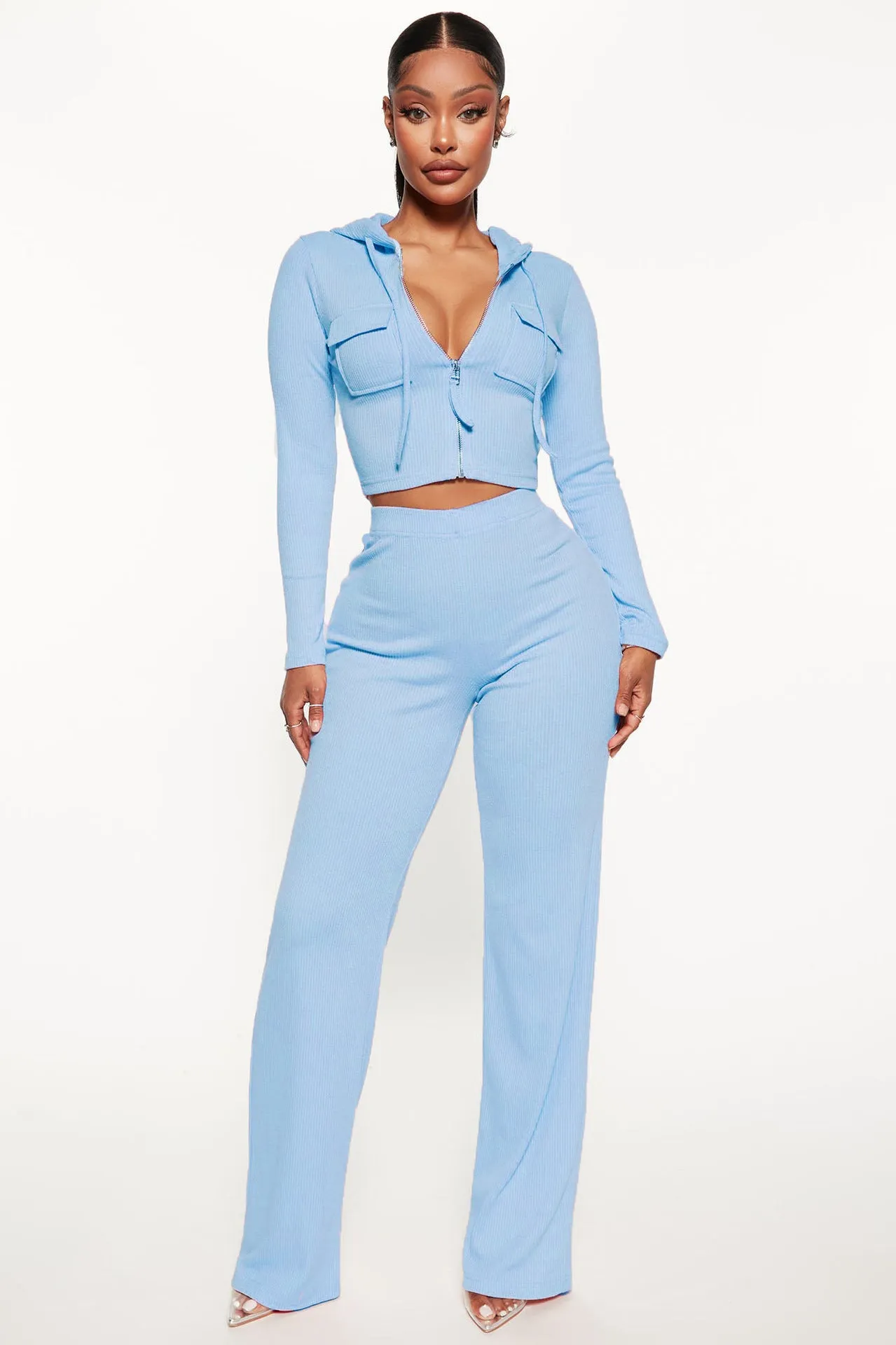 Knitted Hooded Cardigan Casual Loose Trousers Sports Two Piece Set