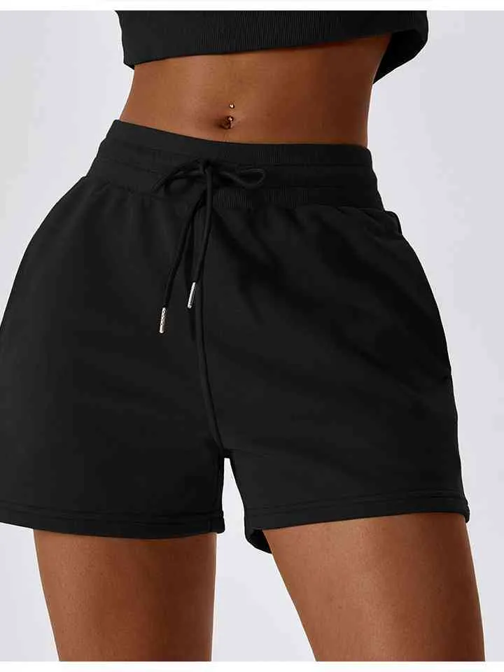 Ladies - Shorts - Drawstring Smocked Waist Sports Shorts