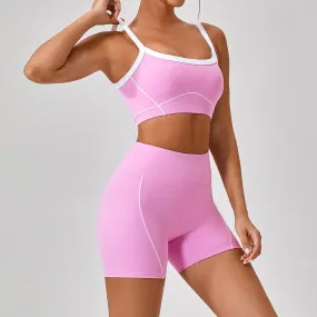 Nude Feel Tight Outdoor Sports Underwear Women Spaghetti Strap Contrast Color Suit Sling Yoga Clothes