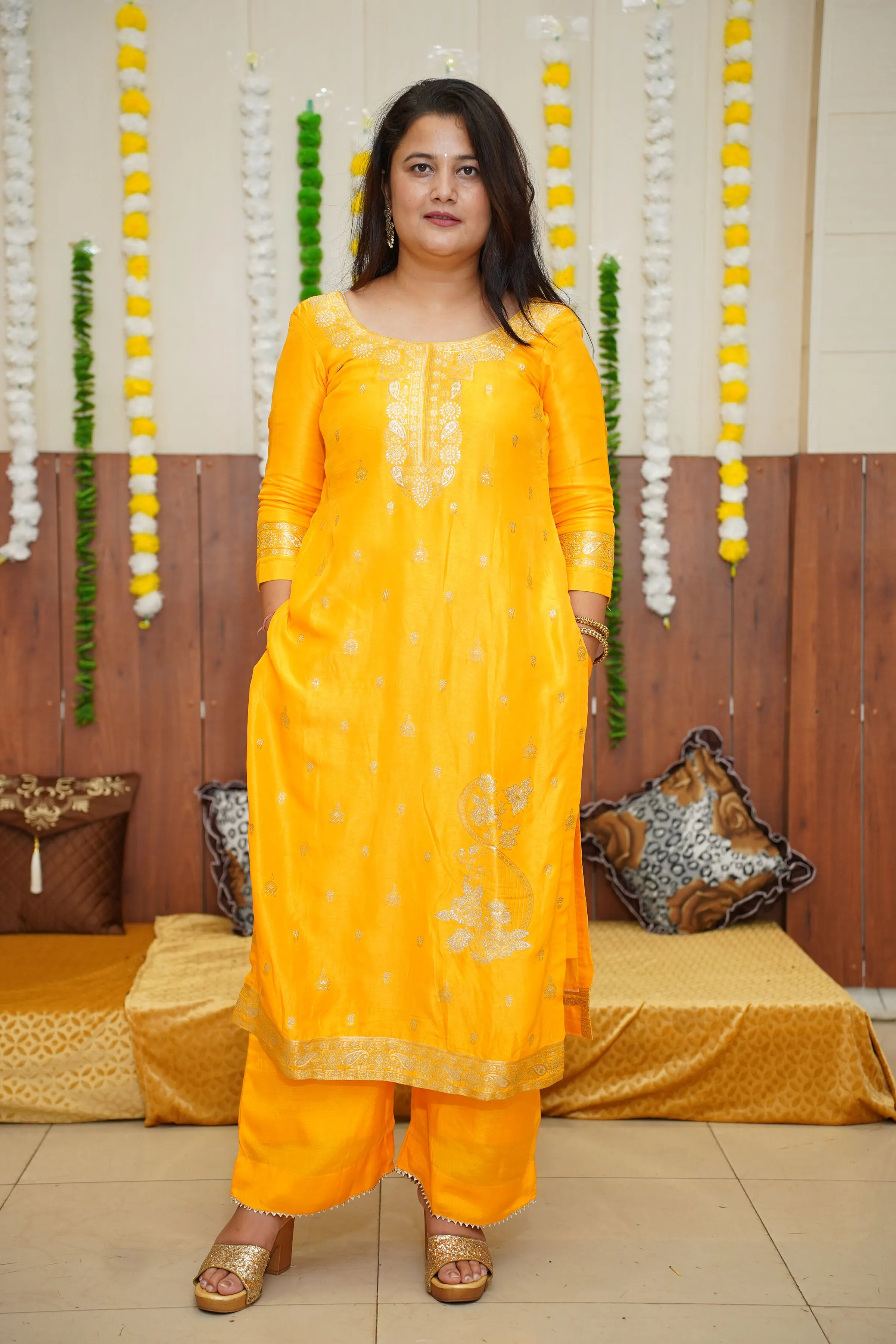 Old Gold Rose Jacquard Silk Suit