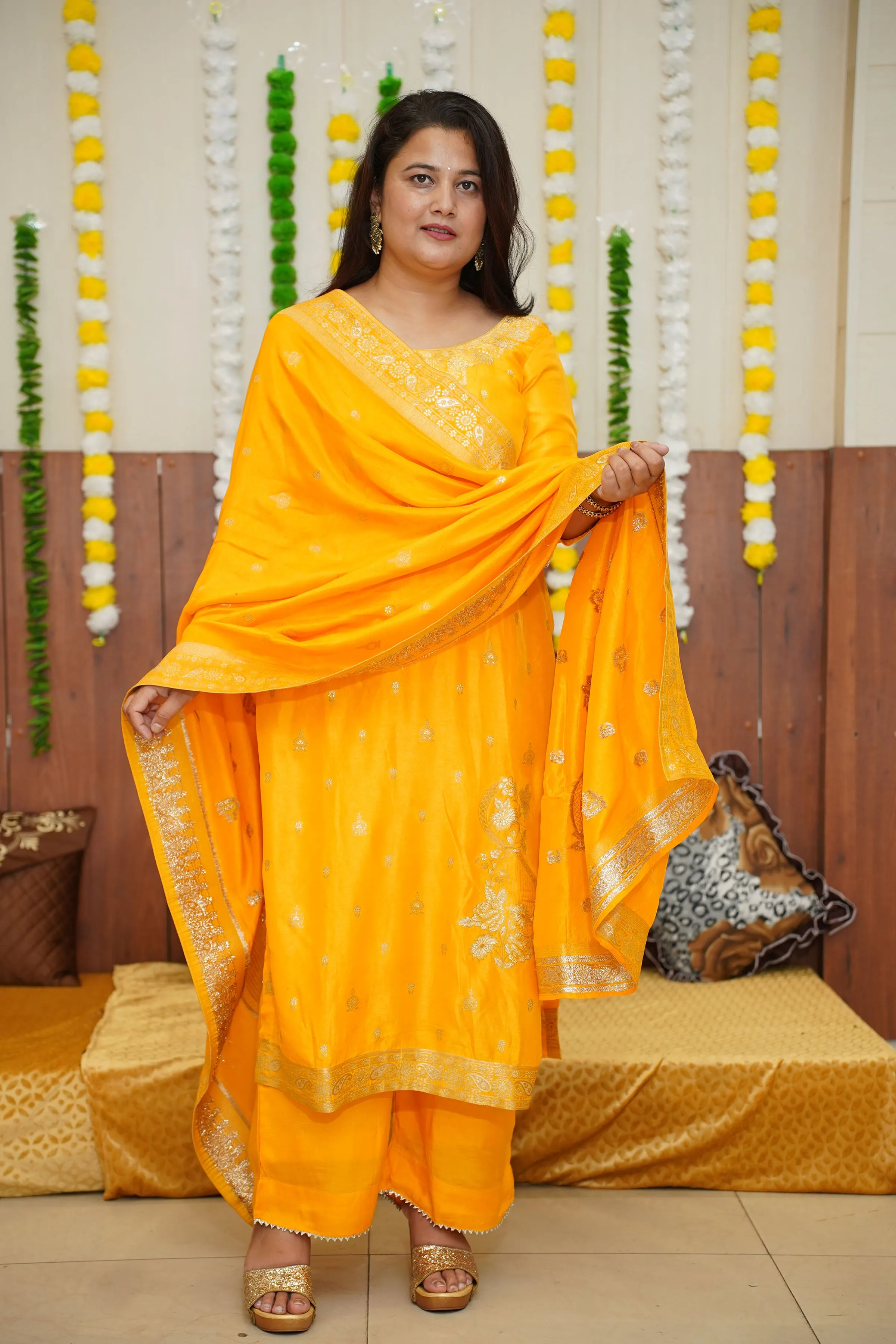 Old Gold Rose Jacquard Silk Suit