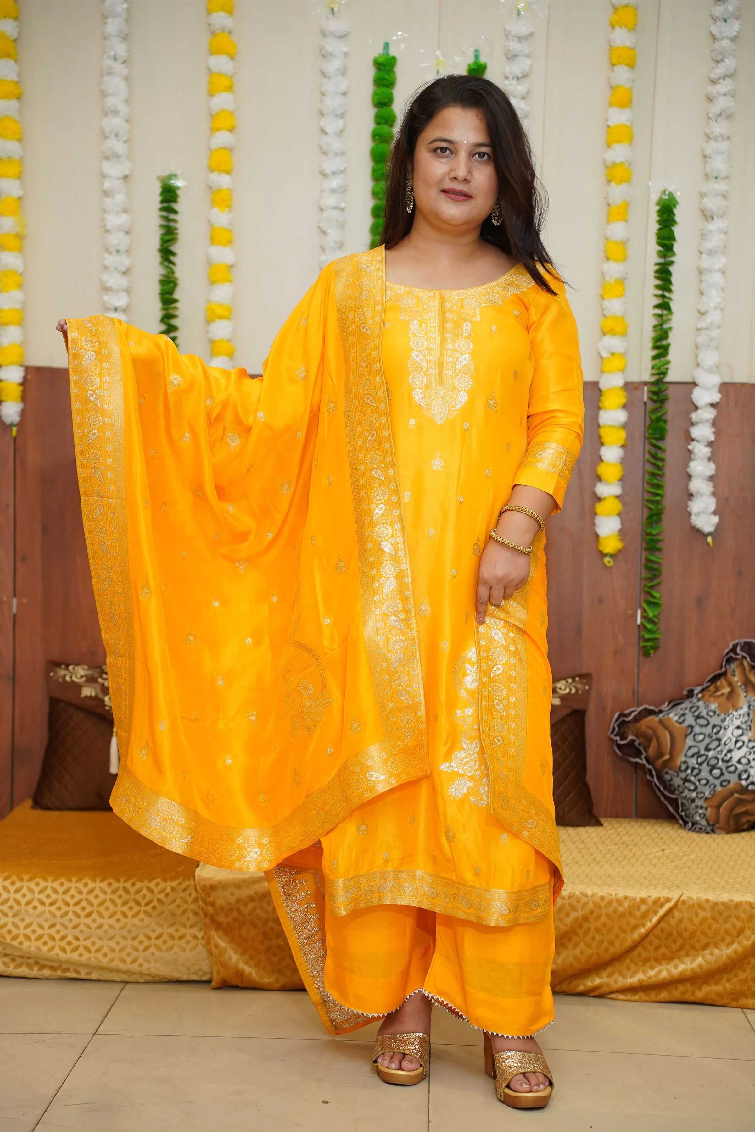 Old Gold Rose Jacquard Silk Suit