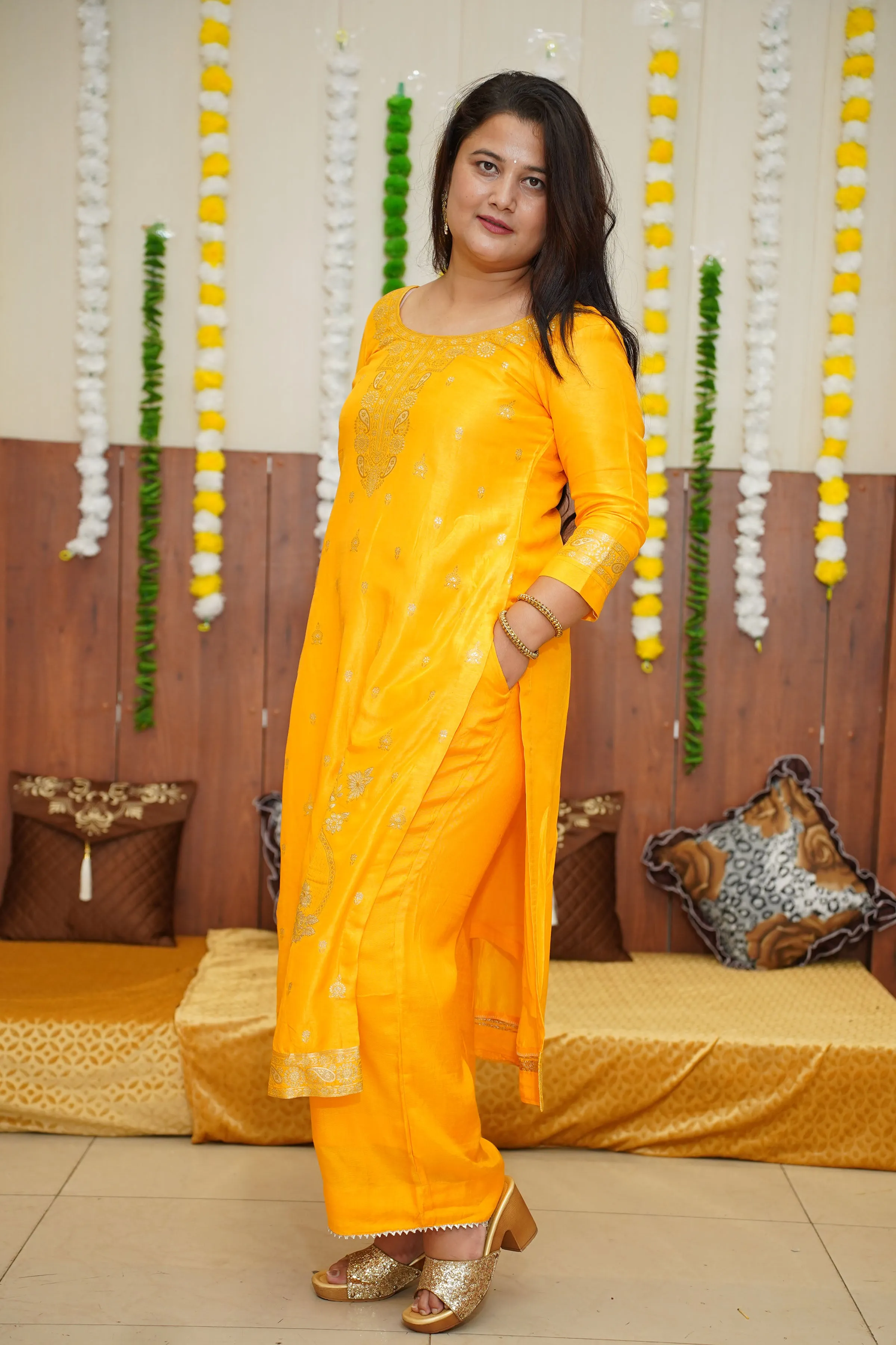 Old Gold Rose Jacquard Silk Suit