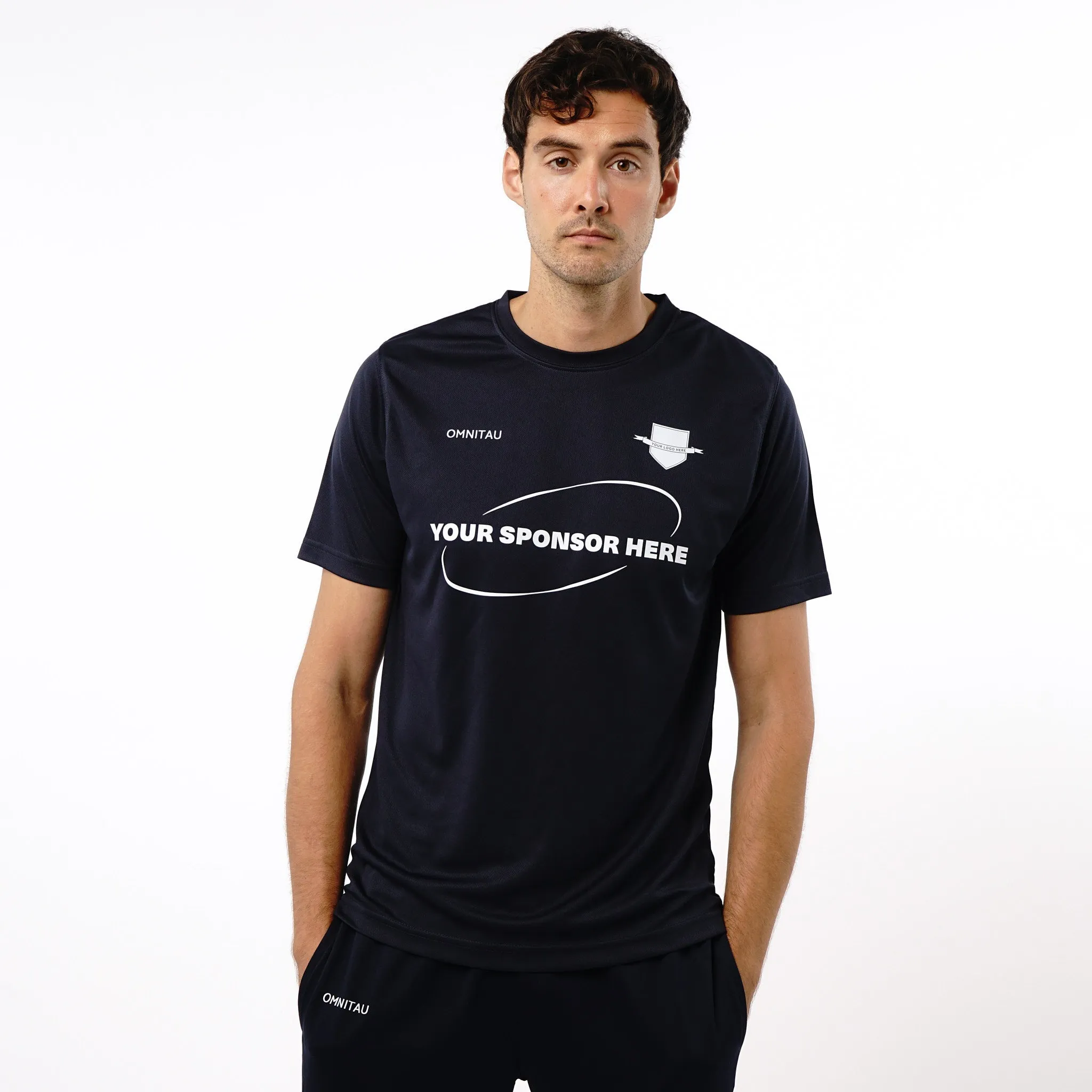 Omnitau Men's Team Sports Core Cricket Crew Neck Shirt - Navy