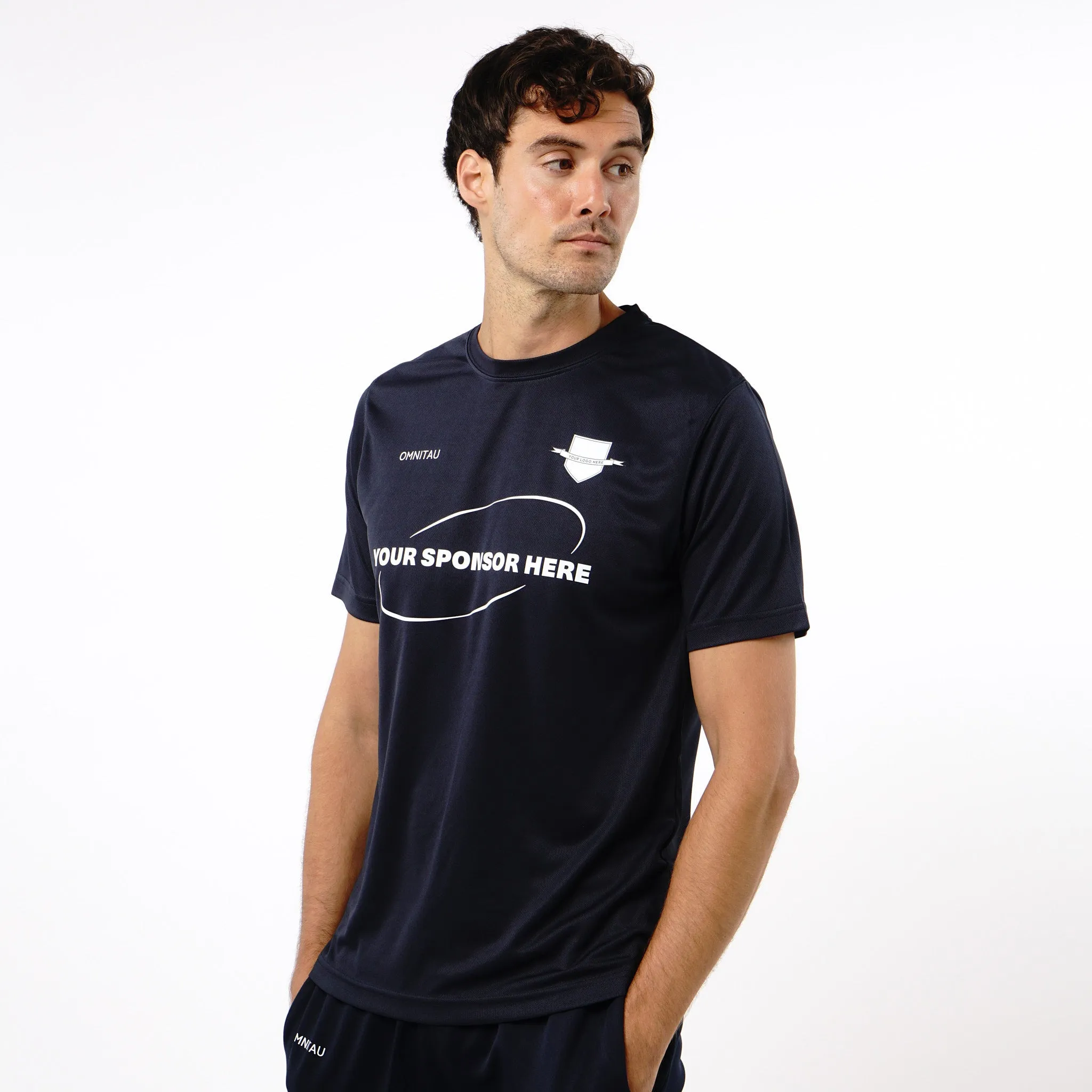 Omnitau Men's Team Sports Core Cricket Crew Neck Shirt - Navy