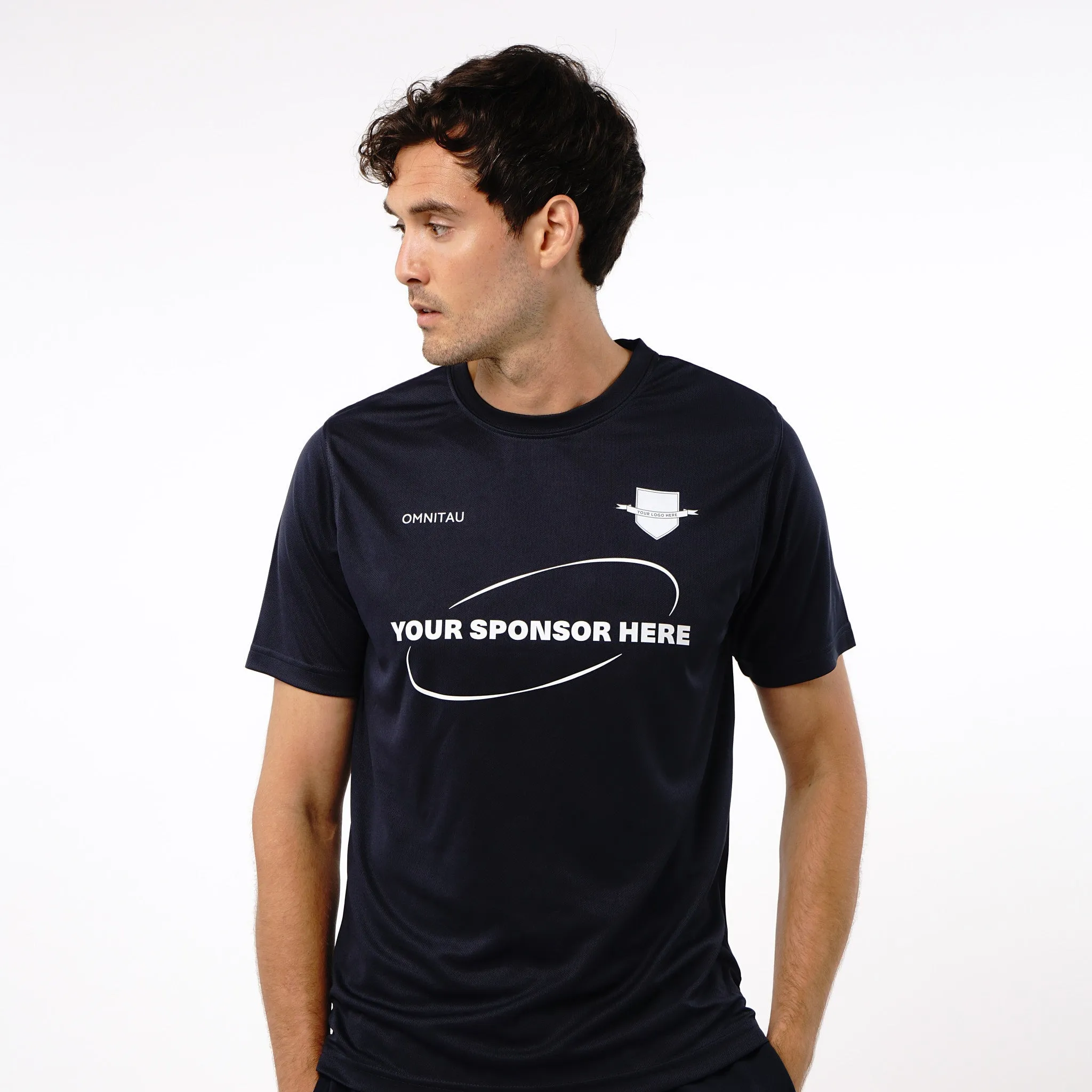Omnitau Men's Team Sports Core Cricket Crew Neck Shirt - Navy