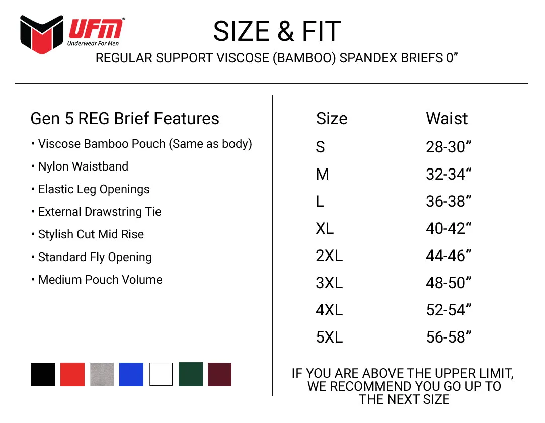 REG Support 0 inch Briefs Bamboo Black, Red, Gray, Royal Blue, White  NEW Wine & Pine