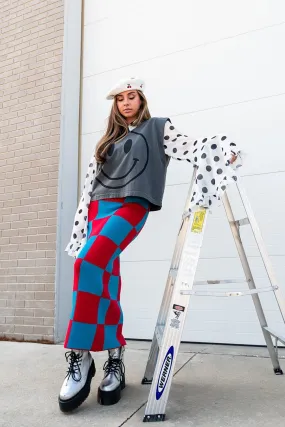 To The Stars Knit Skirt in Red   Blue Checkerboard